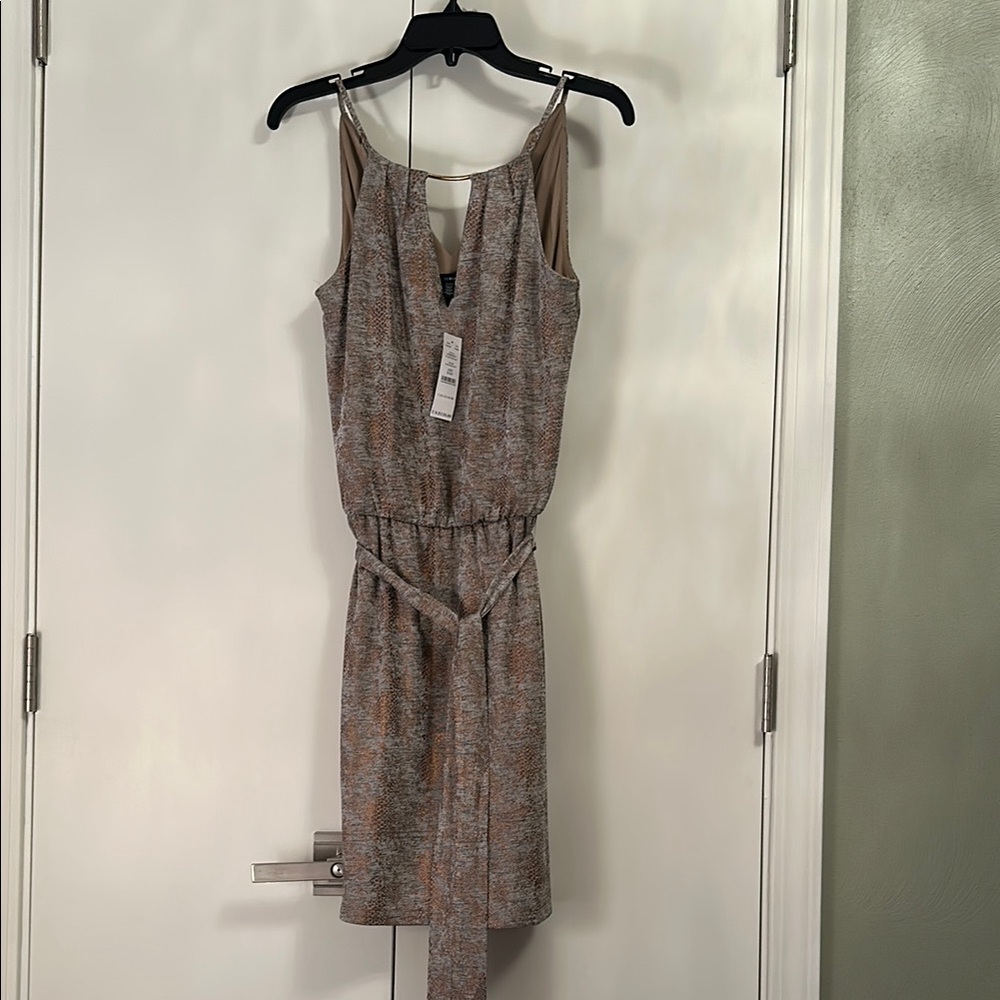 Patterned Copper, Tan, Grey & Brown White House Black Market Dress NWT